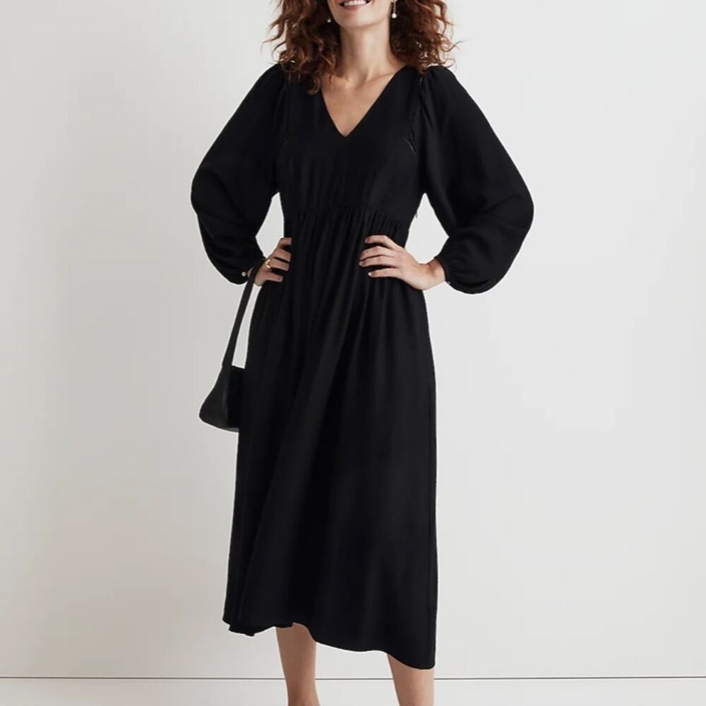 Madewell Black V-Neck Empire Midi Dress Medium